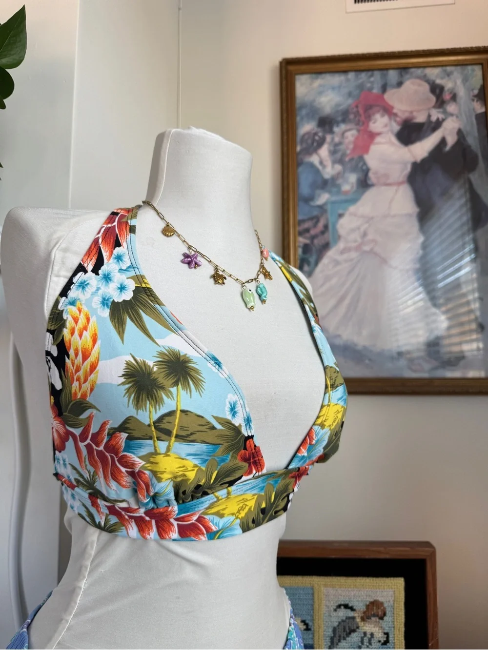 Tropical Halter Tie Back Y2K Bikini Top